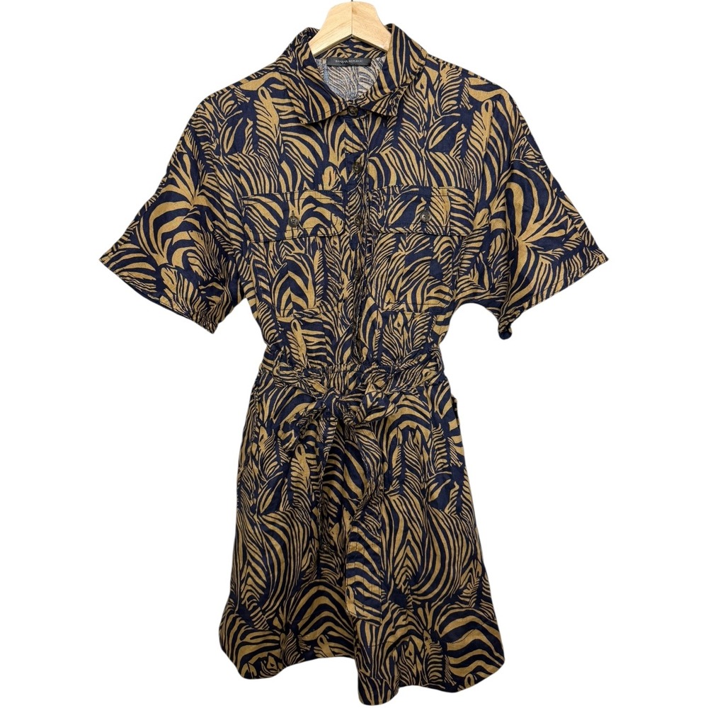 Banana Republic Linen Utility Safari Zebra Dress XS Coastal Resort